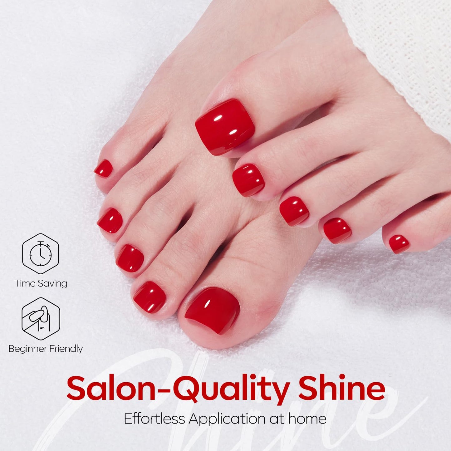 Modelones Press on Toenails Short, Red Toe Press on Nails Square, Reusable Nail Kit with Nail Glue Adhesive Tabs Mini Nail File, Toe Nails 36Pcs 18Sizes, Spring Summer Women Girl Gift