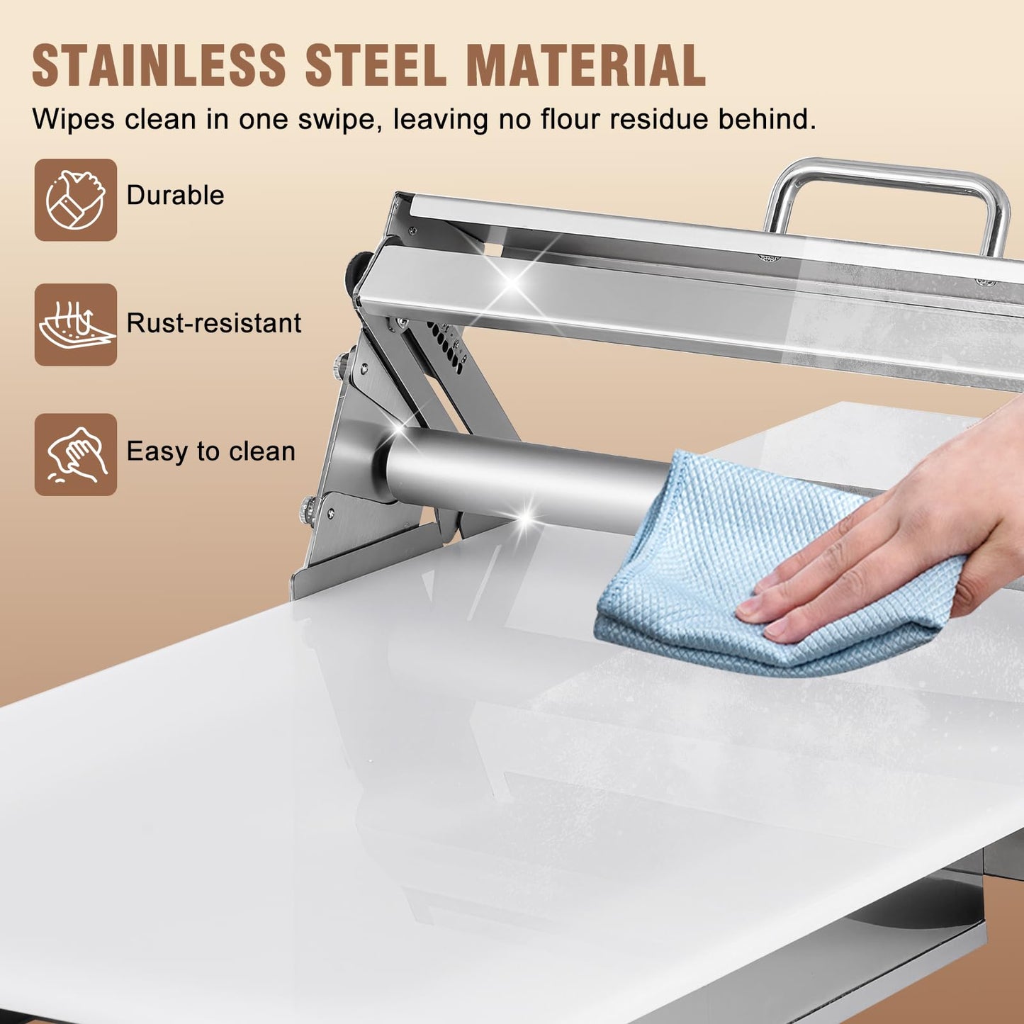 Folding Dough Sheeter 15.5in Manual Dough Sheeter Machine Folding Dough Rolling Machine Pastry Sheeter Stainless Steel Thickness Adjustable 2.5-25MM
