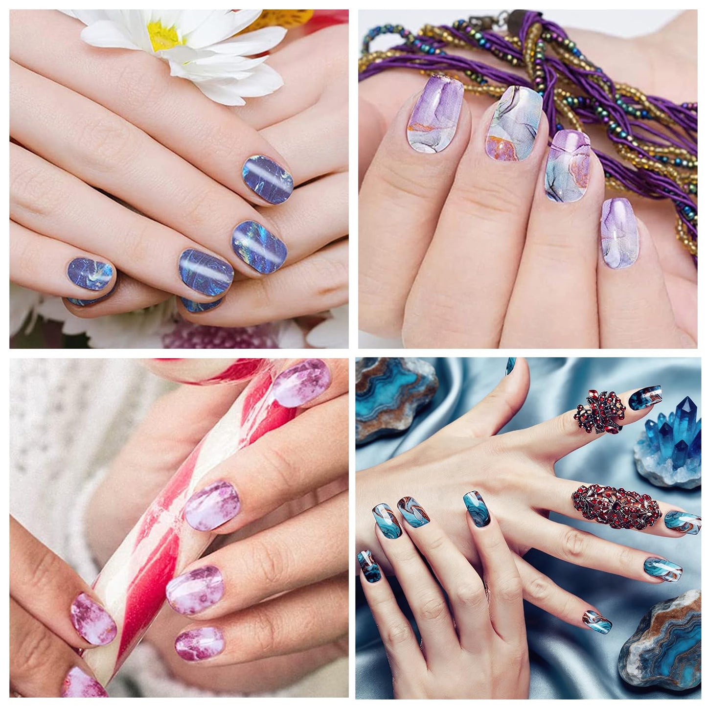 DANNEASY 24 Sheets Full Nail Wraps for Women - Marble Print, Nail Polish Strips Self Adhesive Gel Nail Stickers Acrylic Manicure Strips Nails Art Accessories with 1pc File, Cuticle Stick