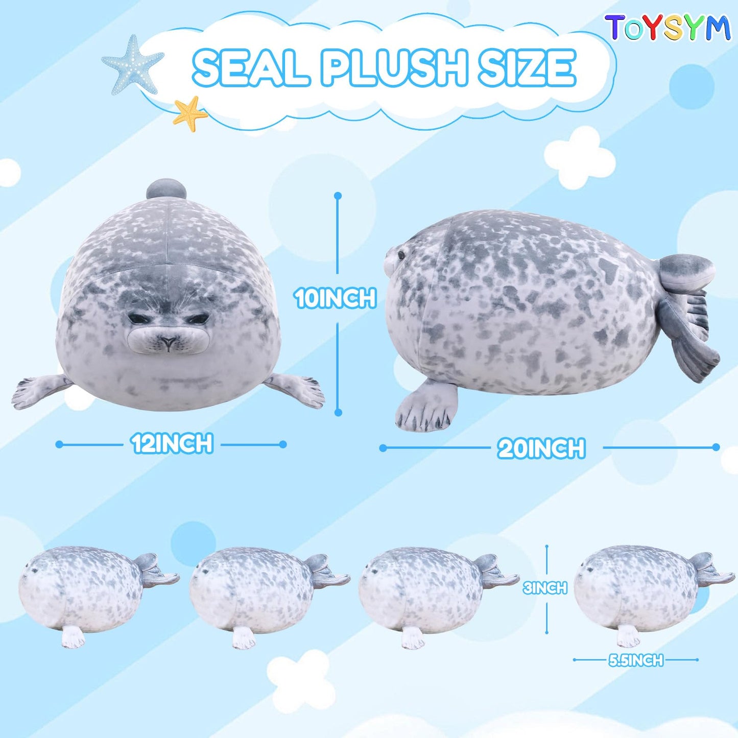 TOYSYM Chubby Blob Seal Pillow Cute Seal Plush with 4 Baby Plushies in Her Tummy, Soft Large Stuffed Animals Toy Gifts for Kids (20inch)
