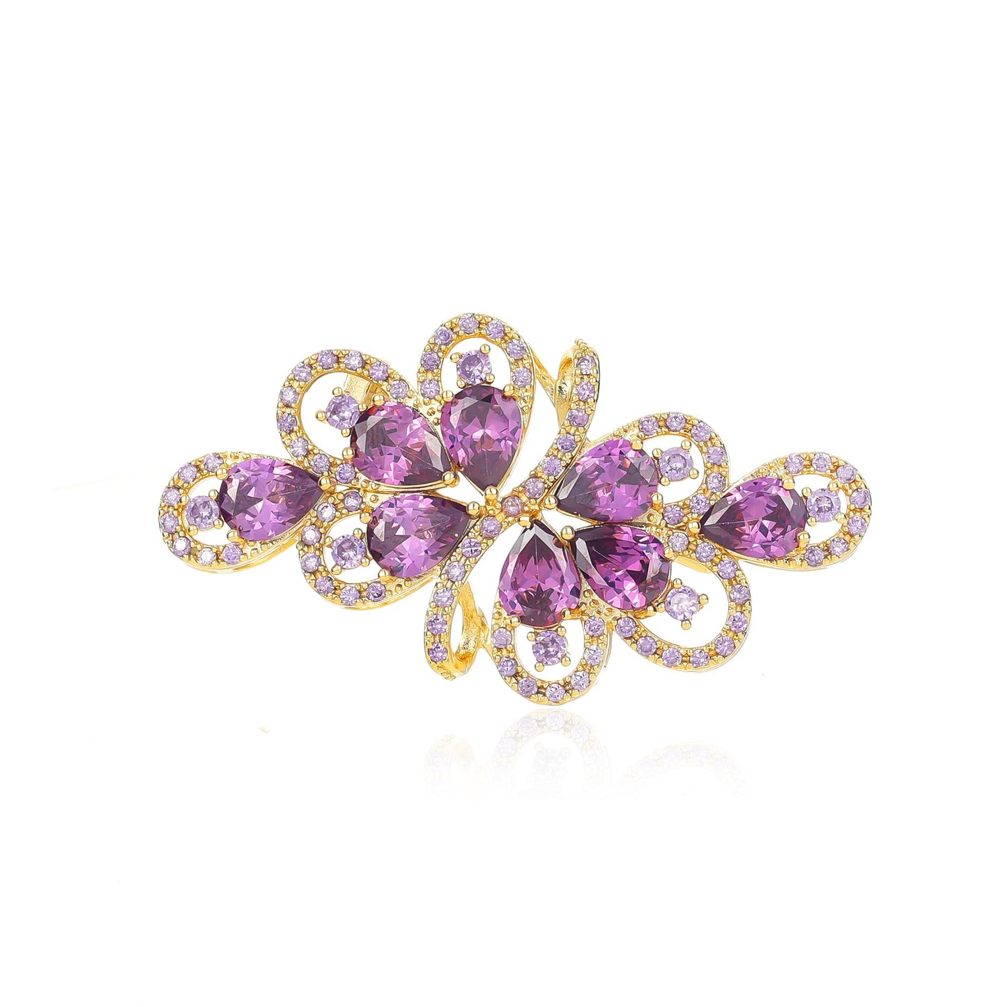 YOQUCOL Vintage Purple Zircon Crystal Rhinestone Bowknot Shape Brooch Pin For Women Golden Tone