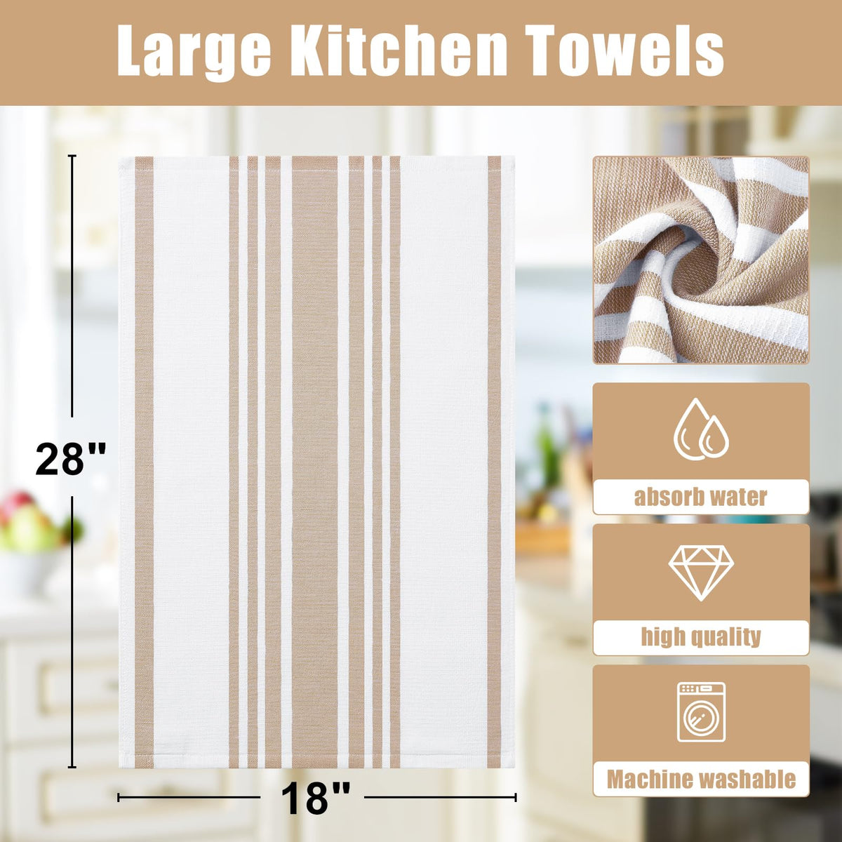 Premium Cotton Stripe Kitchen Towels 3 Pack (3 Count)