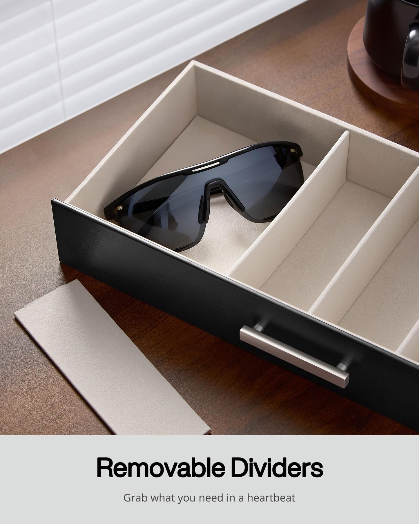 ProCase 24 Slots Sunglasses Organizer, 4-Layer Eyeglass Holder with Clear Glass Lid, PU Leather Glasses Storage Display Case for Men Women -Black