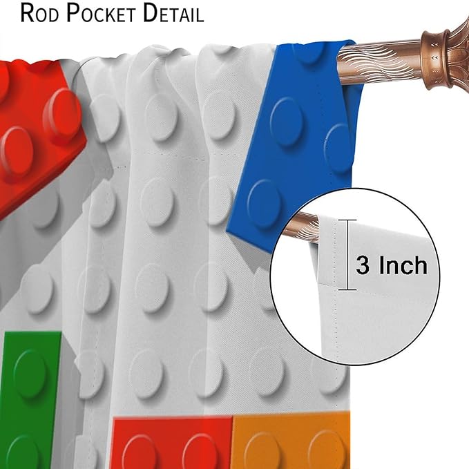 Building Blocks Toy Curtain Rod Pocket Children's Nursery Abstract Outline Colorful Plastic Toy Brick Geometric Print Pattern Curtain Boys Girls Bedroom Playroom 2 Panels 55x63in