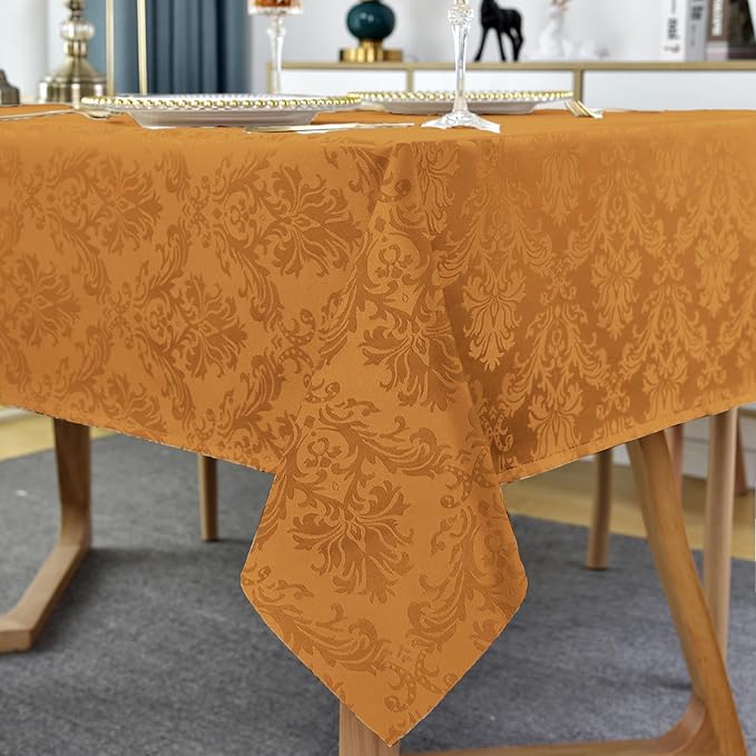 SASTYBALE Thanksgiving Tablecloth - 60 x 84 Inch Brown Jacquard Tablecloths Rectangle Damask Design Spillproof Table Cloth Polyester Oblong Table Cover for Kitchen Dinning Party Tabletop