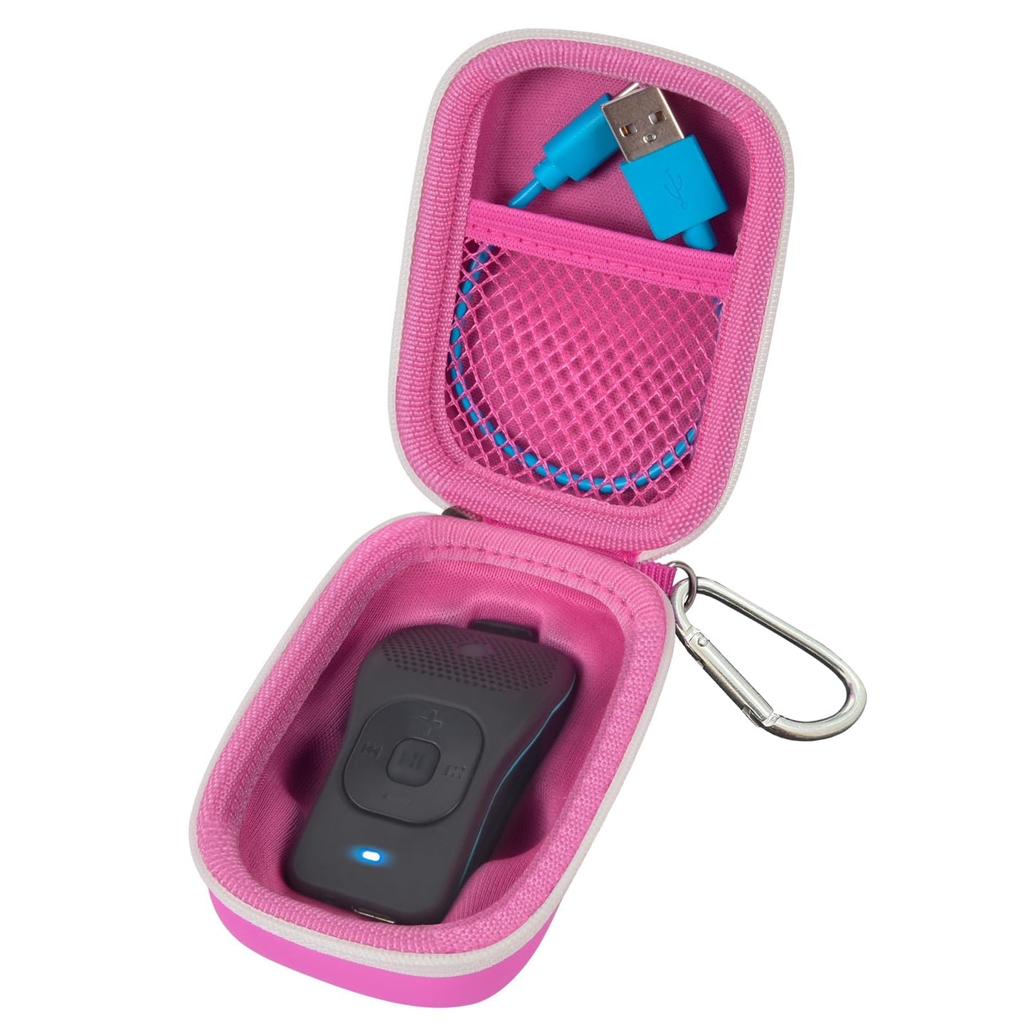 ANKHOH Carrying Case for Noxgear 39g Wearable Bluetooth Clip Speaker, Magnetic Clip-On Wireless Portable Speakers Mini Travel Storage Holder Box with Pocket for Cables, Carabiner-Bag Only (Pink)