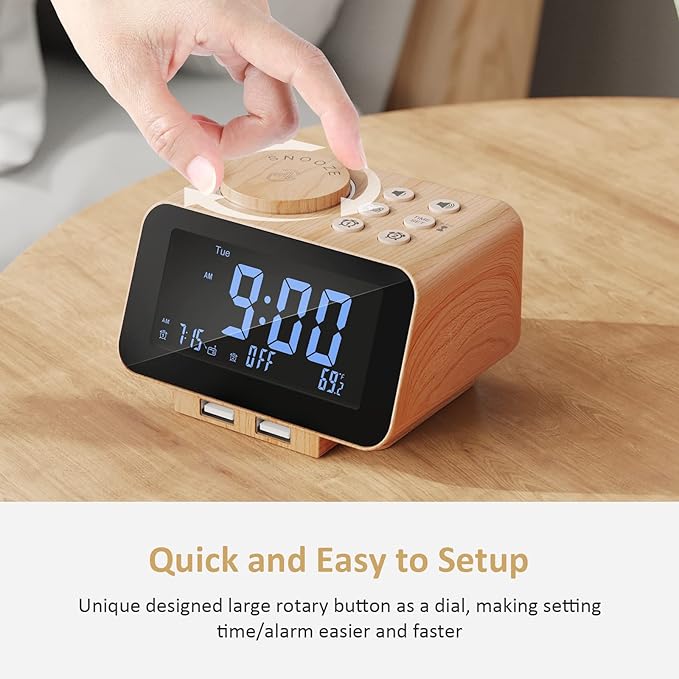 uscce Digital Dual Alarm Clock Radio for Bedrooms with Weekday/Weekend Mode | Large Numbers with 0-100% Dimmer - FM Radio with 2 USB Charging Port & 6 Sound Adjustable Volume & Sleep Timer Battery Backup