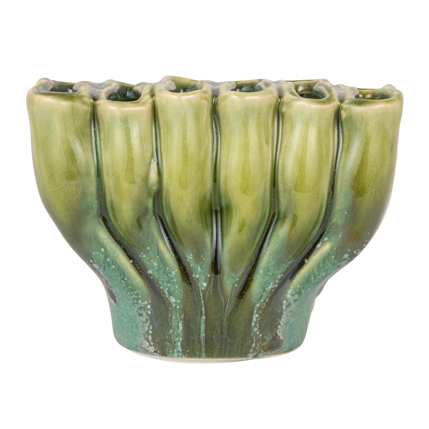 Creative Co-Op Stoneware Sculptural Vase with 6 Sections with Reactive Glaze, Green