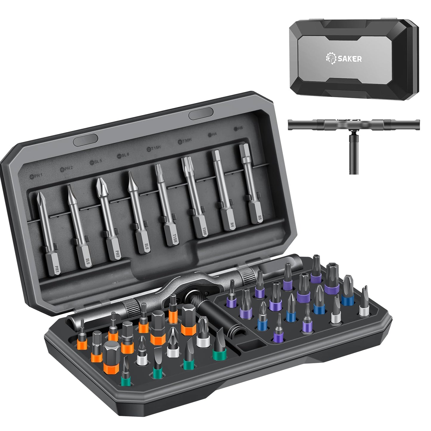 Saker 42 in 1 Magnetic Screwdriver Set, Multi Bit Free Combination Ratchet Screwdriver Set Portable Repair Tool Kit for Gifts Furniture, Computer, Bicycle and DIY Grey