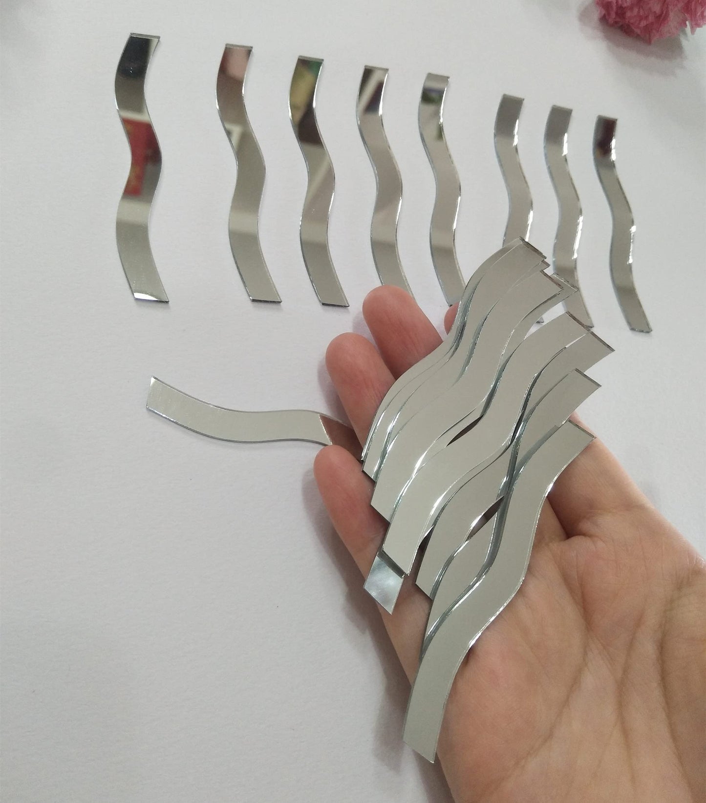 100pcs of 3’’ Wave Glass Mirror Mosaic,Wavy Rectangle Mirror Mosaic Tile for Art Craft Projects (Silver Mirror)