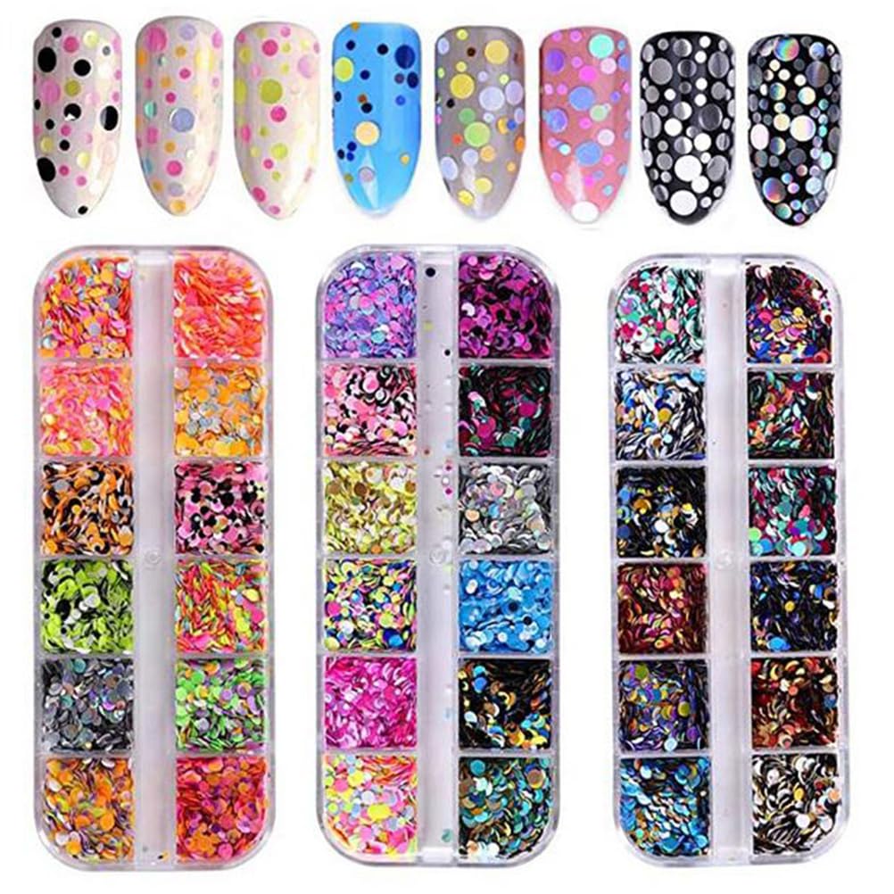3 Boxes Circle Stickers Gem Stickers Round Nail Glitter Nail Decorations Glitter Paillette Nail for Nail Art Jewelry Kit Thin Nail Sequins Round Variety Decorate