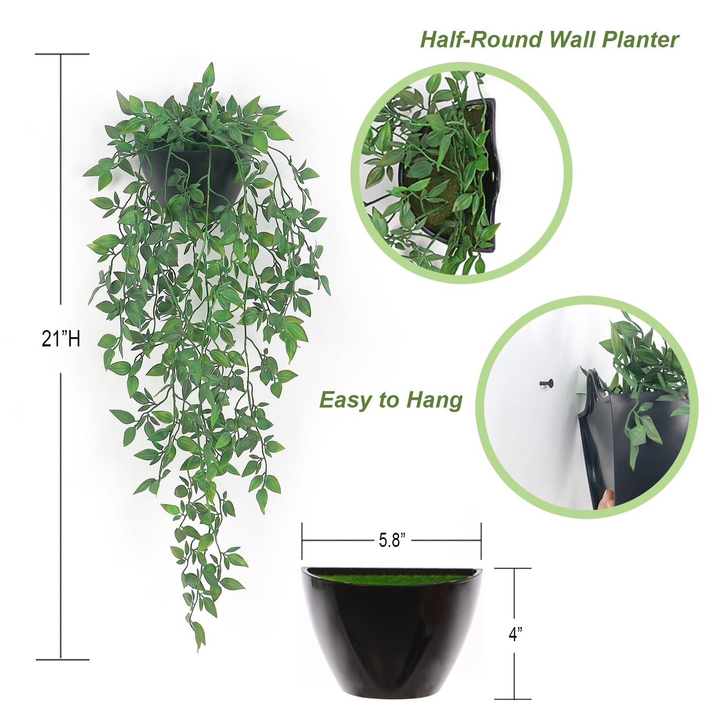 Decor unlimited Artificial Hanging Plants 1 Pack, Fake Mandala Vine Greenery with Wall Planter for Office Living Room Bathroom Indoor Décor