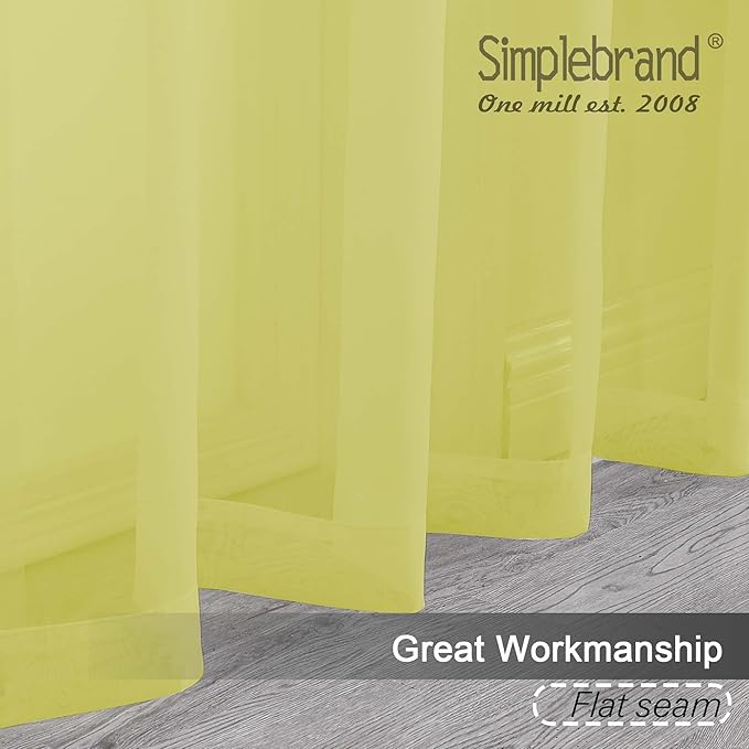 Simplebrand Lemon Sheer Curtains 72 Inches Long 2 Panels for Living Room, Rod Pockets Airy Window Treatments Voile Sheer Black Curtains Panels Lightweight for Front Back Patio Glass Door, 42" Width