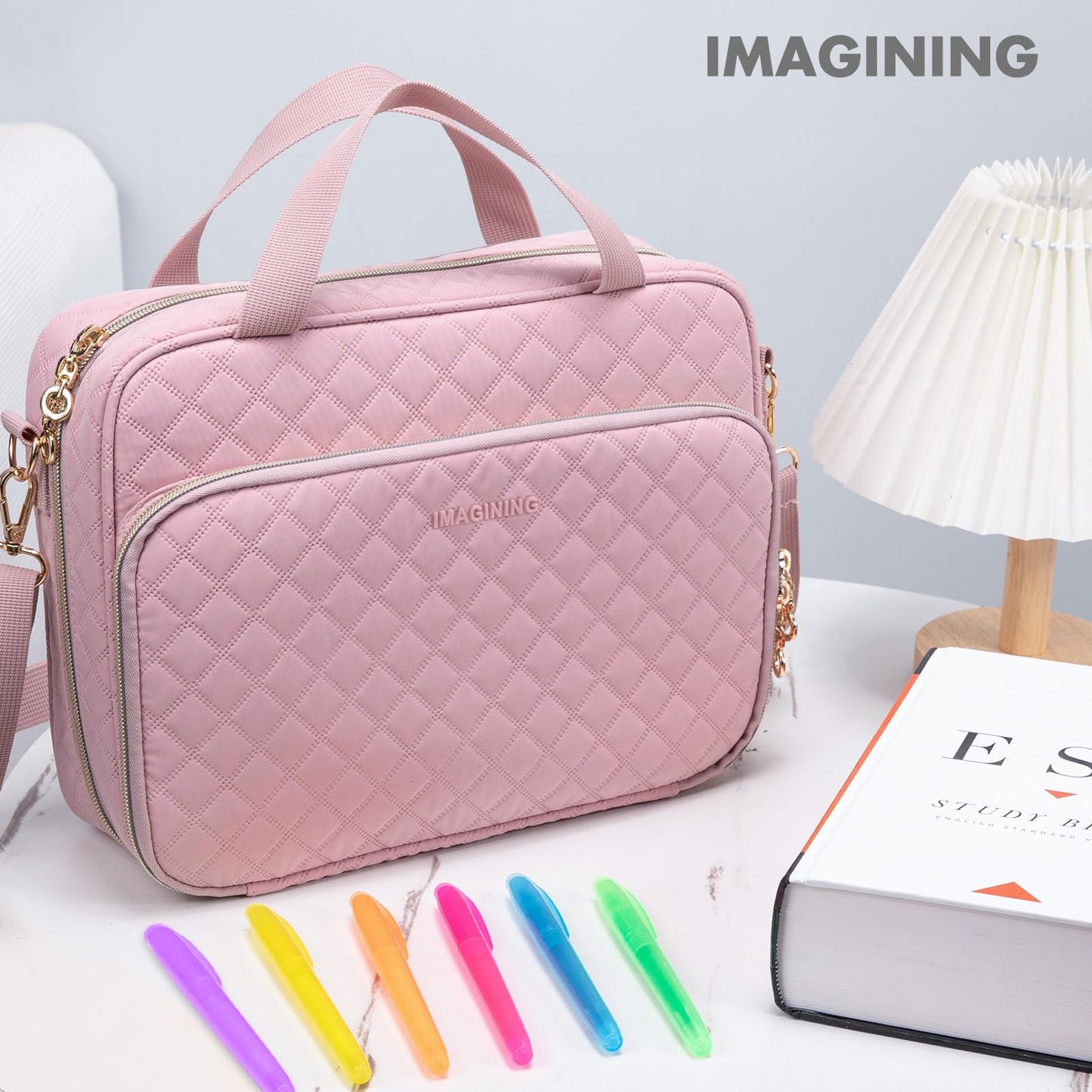 IMAGINING Large Bible Case with Bible Cover for Women - Bible Carrying Case with Shoulder Strap - Bible Bag Packed in Gift Box - Bible Carrier with Pockets for Bible Study Suppliers - Bible Gift Girls