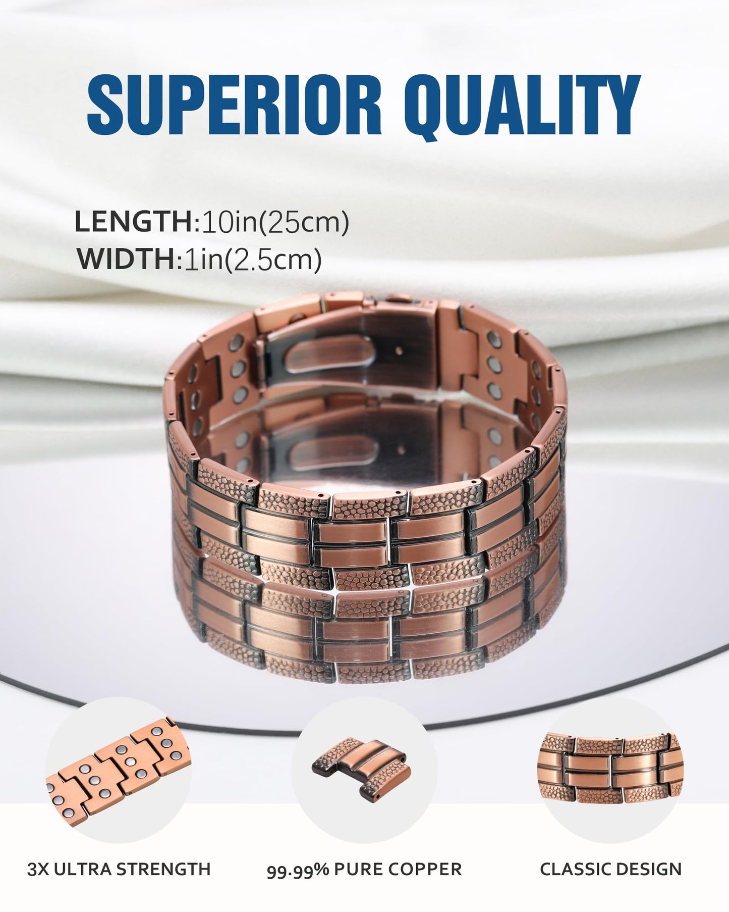 Jecanori 3X Copper Bracelet for Men, Mens Magnetic Copper Bracelets with Premium Fold-Over Clasp Included Adjustable Tool