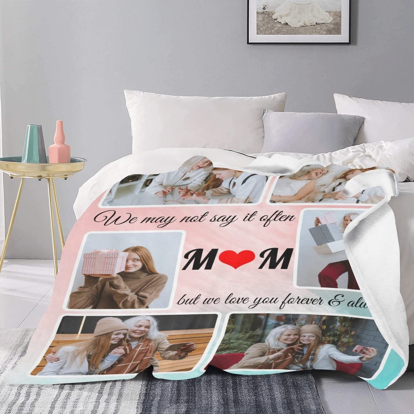 SHIYEL Gifts for Mom Custom Blanket with Photo, Personalized Make a Blankets with Picture for Mother's Day, Customized Memories Souvenir Throws for Best Mom Ever, 6 Collage Made in USA