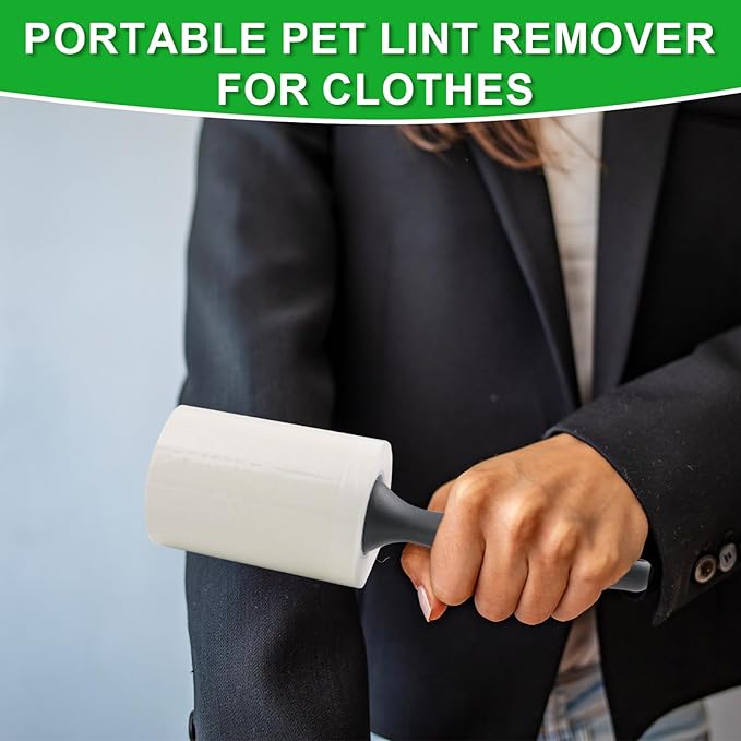 Lint Roller for Pet Hair 500 Sheets Extra Sticky Pet Hair Remover for Clothes Furniture Carpet Cleaner Cars Dogs Travel-Friendly Grip Handle White