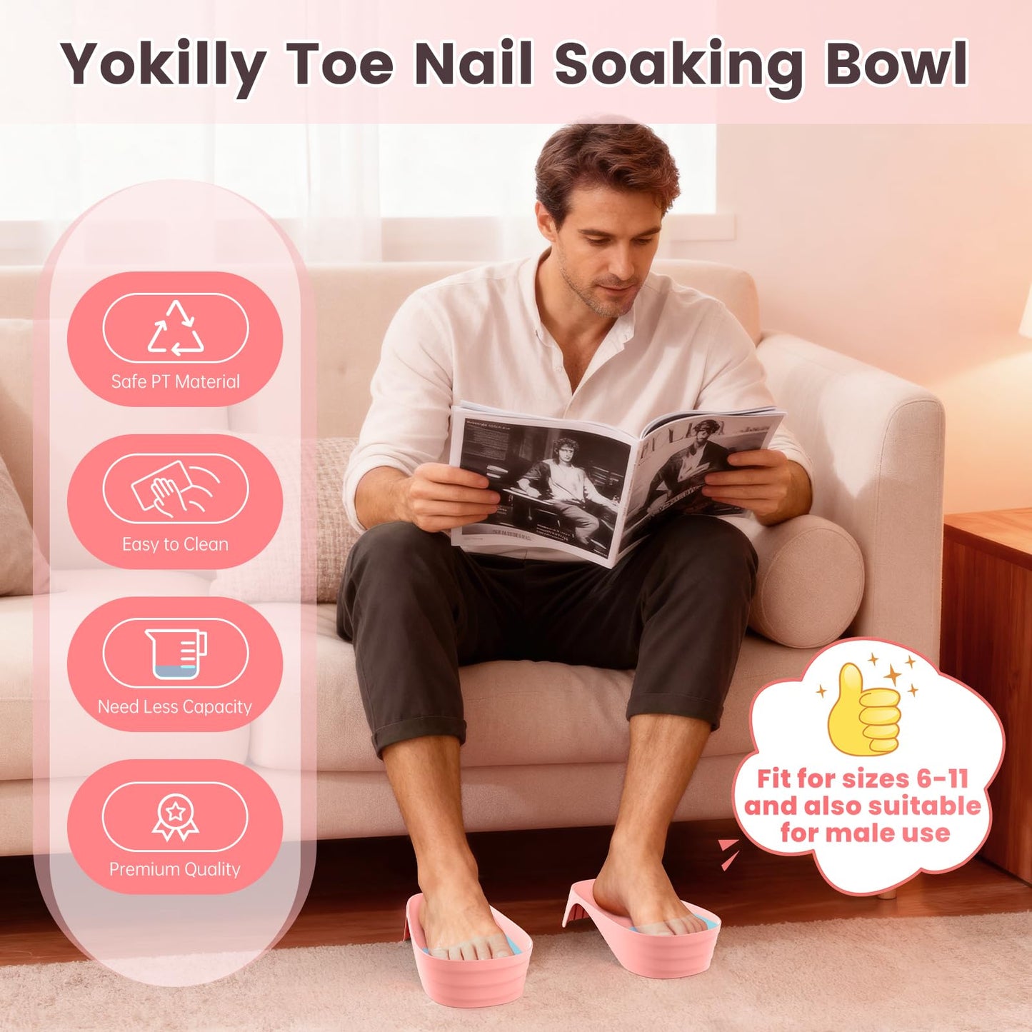 Yokilly Toe Nail Soaking Bowl: Large Size Acetone Proof Toe Soaking Tray for DIY enthusiasts Home Use - Shoe Design Foot Soaking Bath Tub for Soak Off Dip Powder Gel Polish Remover (Pink)