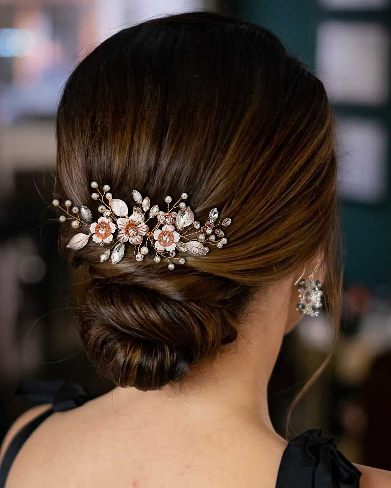 SWEETV Hair Comb, Handmade Rose Gold Bridal Hair Accessory for Weddings and Brides - 4.72 * 2.75 Inch, 2.Rose Gold