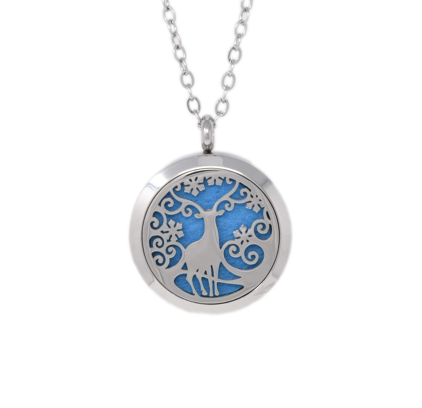 Aromatherapy Essential Oil Diffuser Stainless Steel Silver Magnetic Locket Pendant 2 Sizes Chain Necklace, Refill Pads & Diffuser Bracelet in a Velvet Bag (Standing Winter Deer)