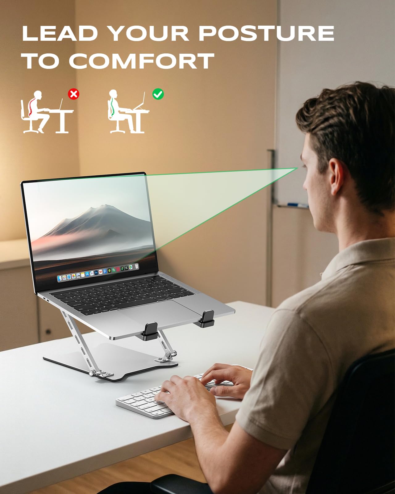 RIWUCT Ultra-Slim Portable Laptop Stand for Desk, Height Adjustable & Dual-Bar Support Laptop Riser Holder, Ventilated Computer Notebook Stand Mount, Compatible with MacBook/Dell/HP(10-15.6")