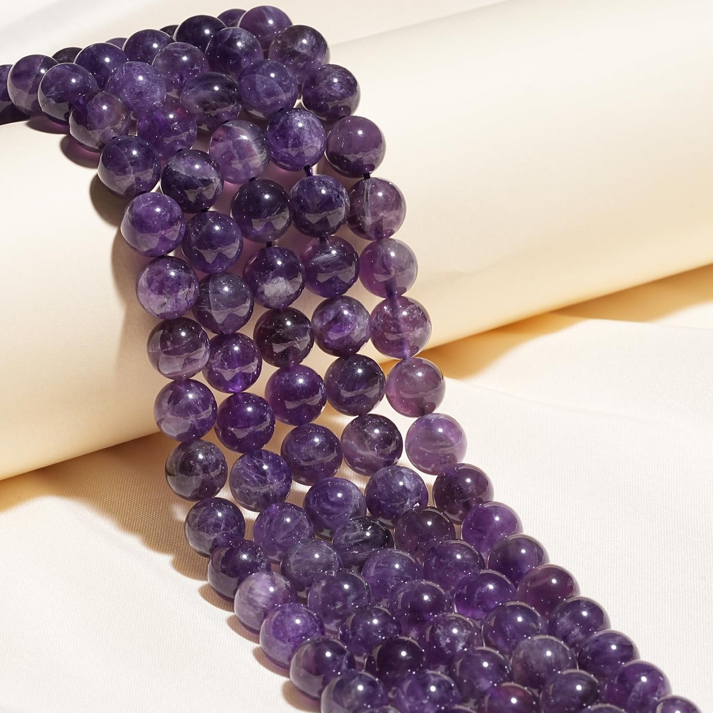 10mm Natural Amethyst Gemstone Beads Polished Round Smooth Stone Beads for Bracelets Jewelry Making 15inch Loose Beads