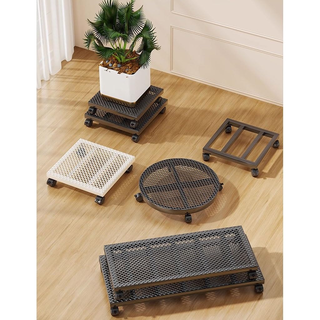 YCKEGEW Rectangle Metal Plant Pot Stand Feet,Flower Dolly Movable Wheels Rolling Stand Trolley Planter Caddy with Lockable Caster,for Large Plant Mobile(Black,A-50x24cm)