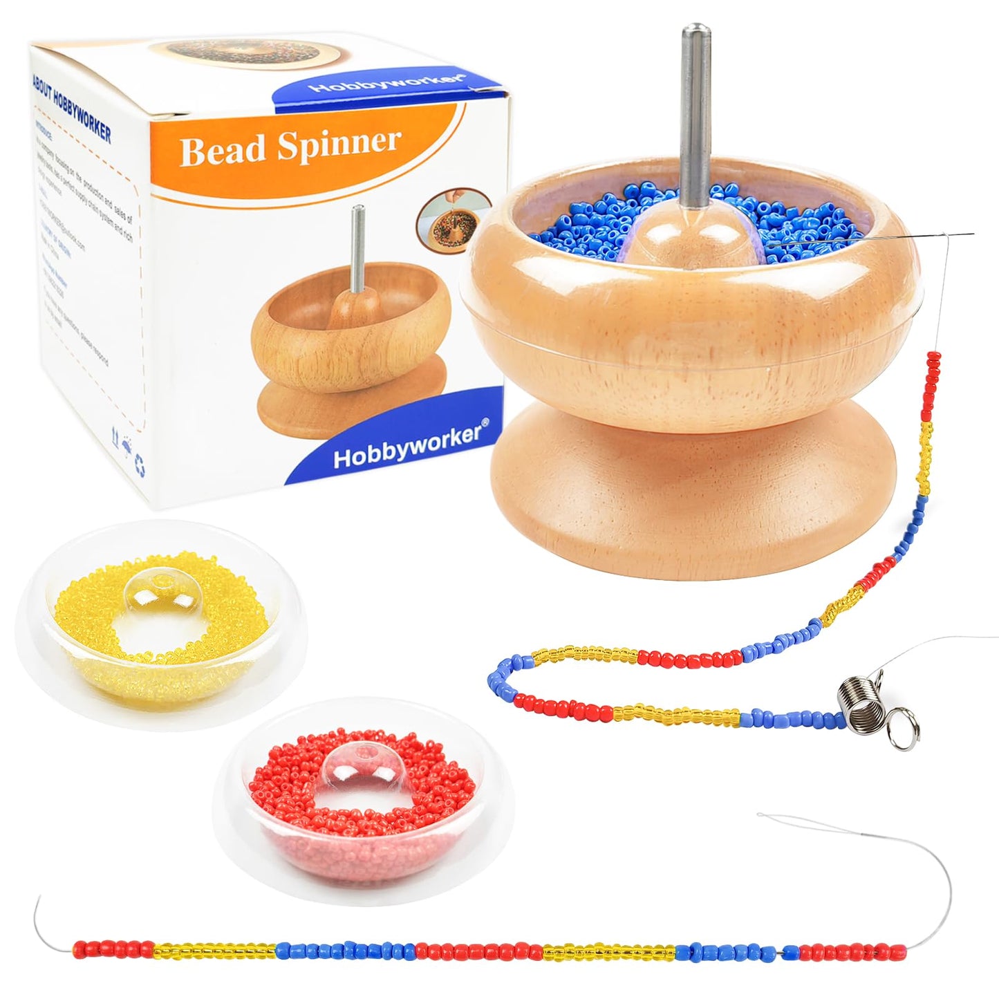 hobbyworker Bead Spinner, for Jewelry Bracelet Making, Seed Beads, Waist Beads Kit Line Quick Beading Tool (3 Trays 1 Bead Plugs)