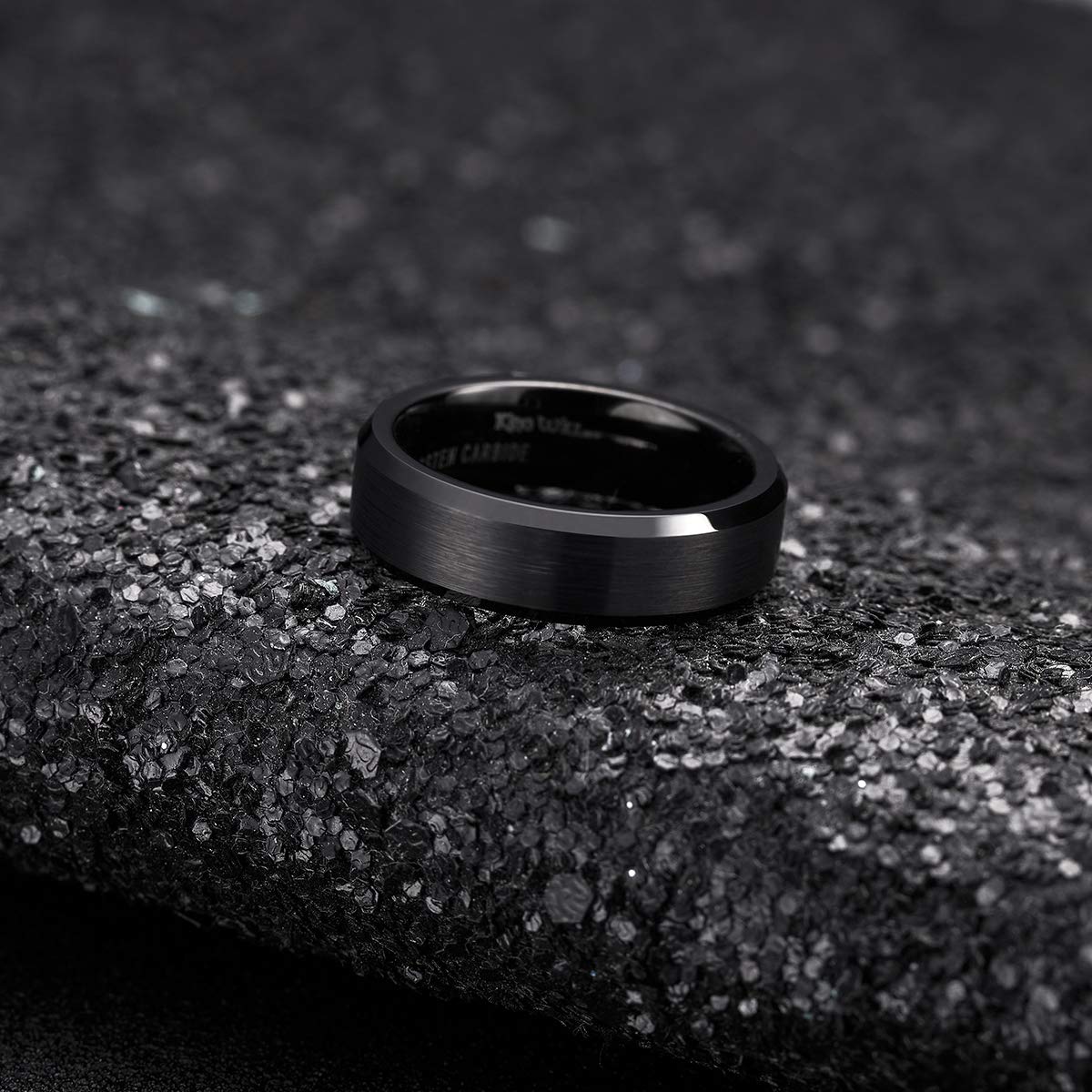 King Will 6mm Men's Black Wedding Ring - Brushed Matte Surface, Beveled Polished Edge, Comfort Fit Size 11