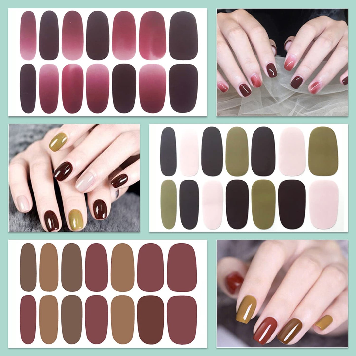WOKOTO 20 Sheets Solid & Gradient Full Nail Wraps for Women Nails Self Adhesive Nail Polish Stickers Classic Solid Nail Strips Peel and Stick Nail Polish Strips Gel Stickers for Nail Art Wraps