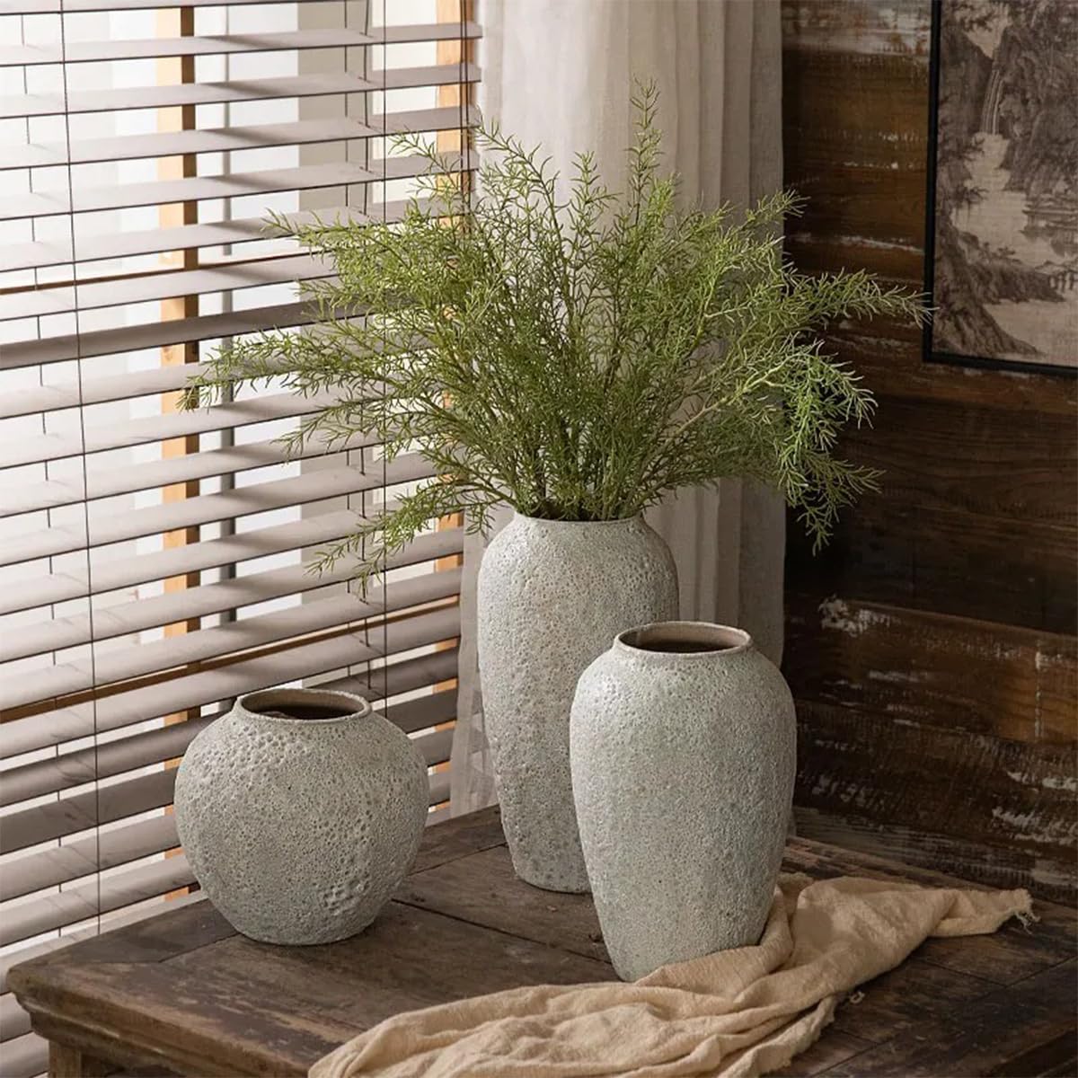 Ayuduots Cement Texture Ceramic Vase, Rustic Decorative Flower Planter Home Office Decoration, 7.48x7.87inch