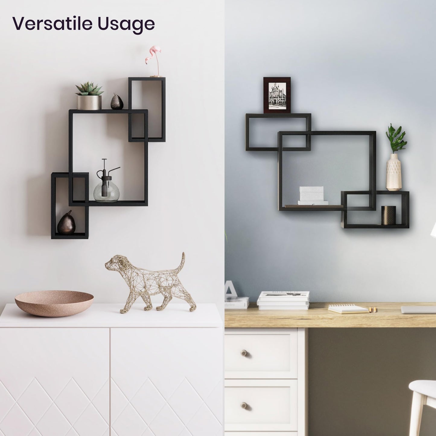Ballucci Wooden Interweave Floating Wall Mounted Shelves, Horizontal and Vertical Display Storage Shelf for Living Room Bedroom Entryway Hallway Bathroom, 26" x 18", Black