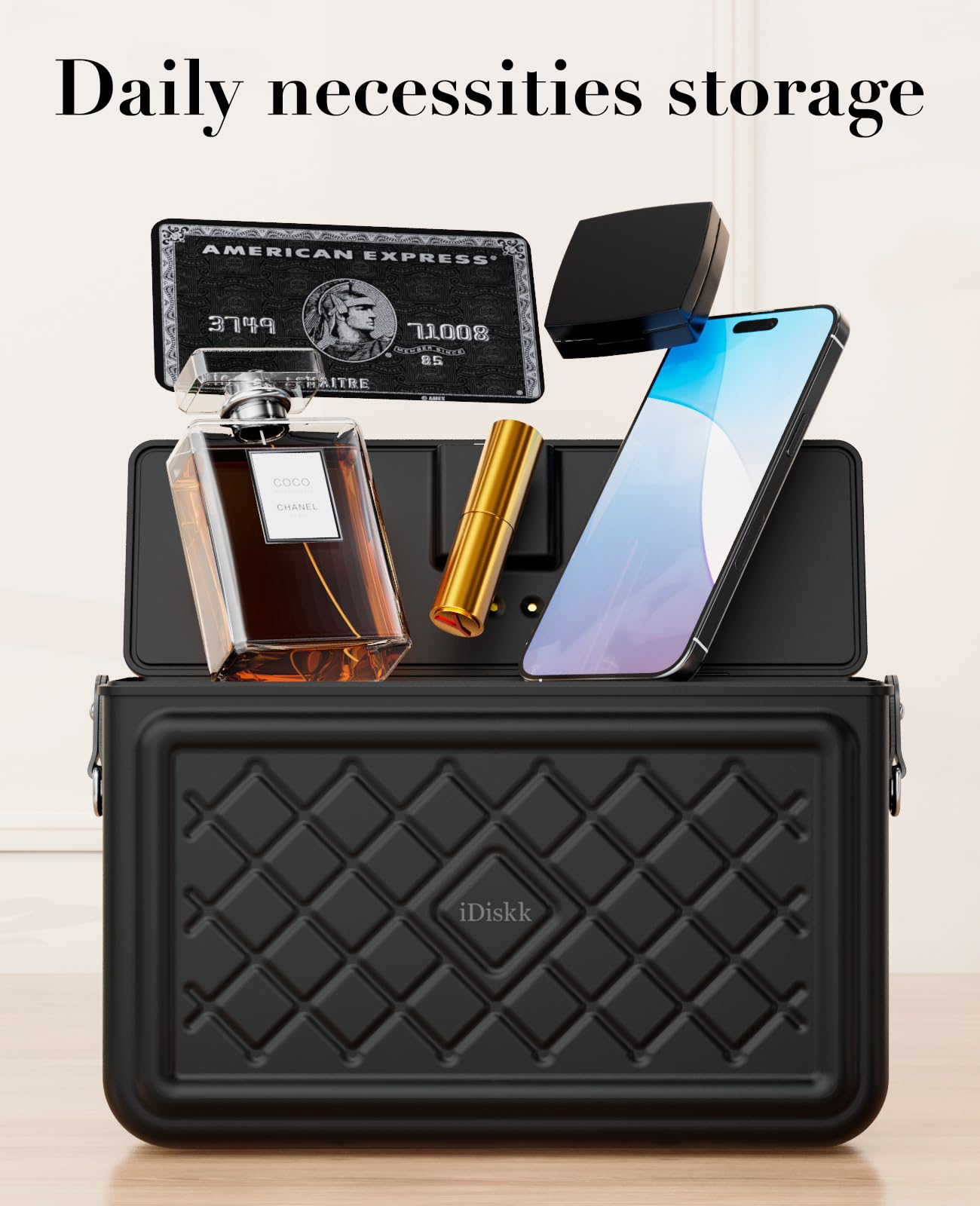 iDiskk Security Lock Box, Metal Safe Box with Anti-Theft with Fingerprint and Password Unlocking, MFi Certification Compatible with Find My App (iOS Only) Ideal for Secure Storage of Valuables