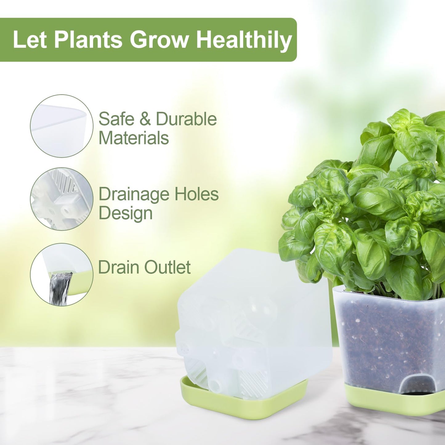 Oliz 20 Pack 3 Inch Plastic Succulent Pots with Drainage Holes & Saucers, Square Nursery Planters for Indoor Outdoor Plants, Half Clear Flower Pots