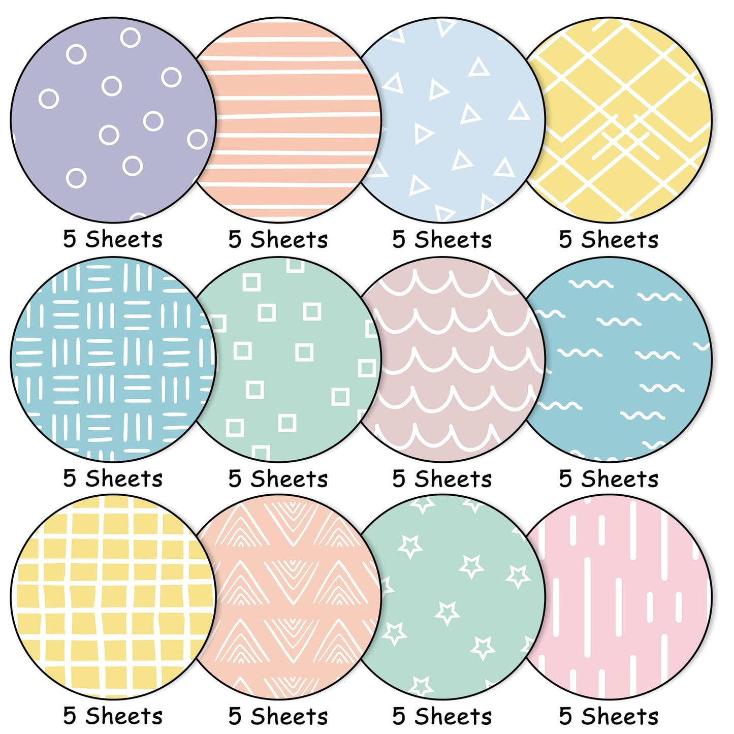 Whaline 60 Sheets Pastel Doodle Pattern Paper Stripe Wave Star Double Sided Scrapbook Specialty Paper for Spring DIY Crafts Card Making, 5.5 x 8.3 Inch