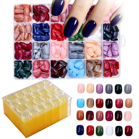 Press On Nails Short, 24 Colors 576PCS Cat Eye Press On Nails, Cat Eye Nails Short Round, Glossy Glitter Finish, Easy Apply Natural Fit, Lightweight for Nail Art Women