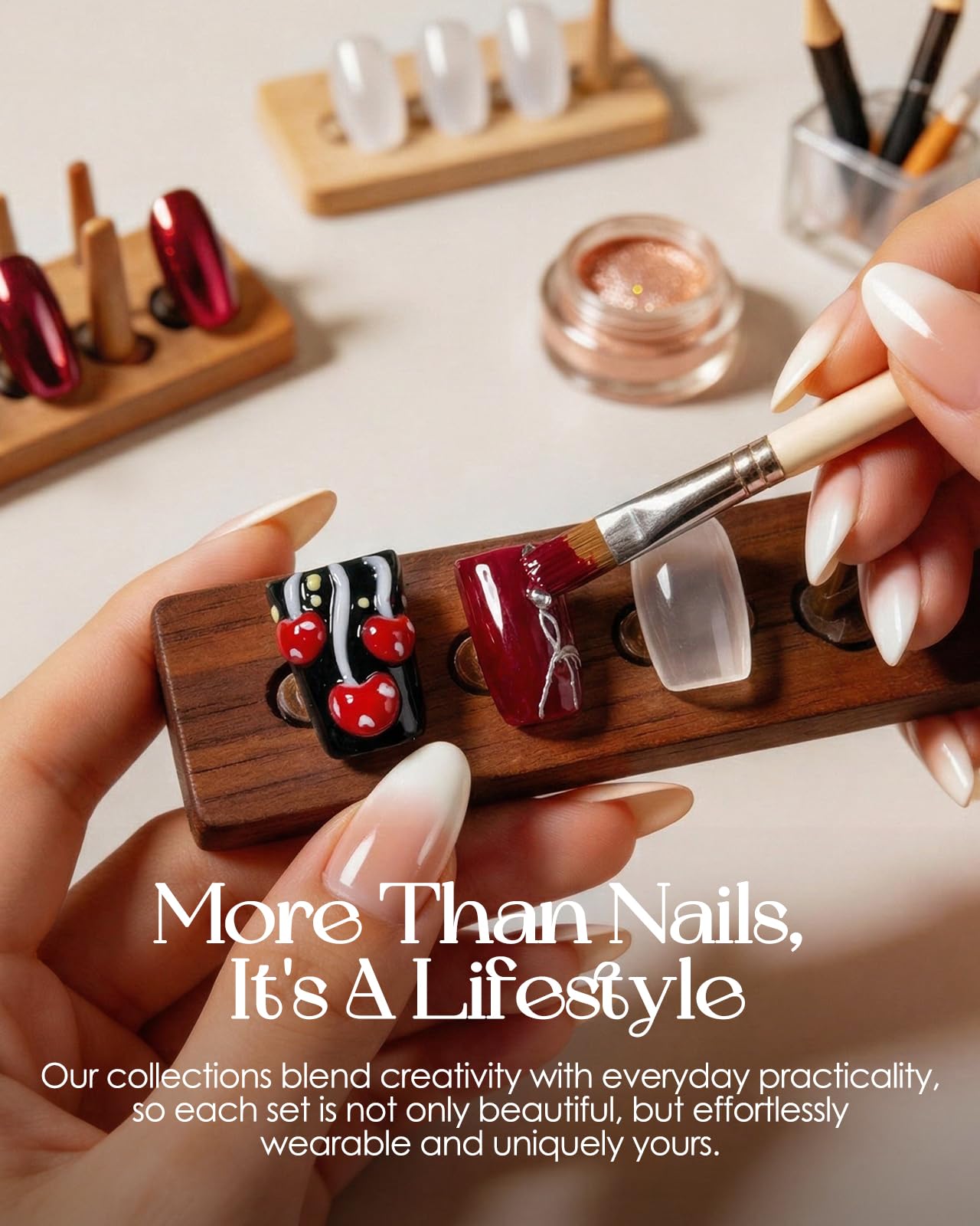 Buleens Handmade Press on Nails Acrylic Duck Nails-10pcs Short Gothic Fairy Mushroom 3D Fake Nails Kits