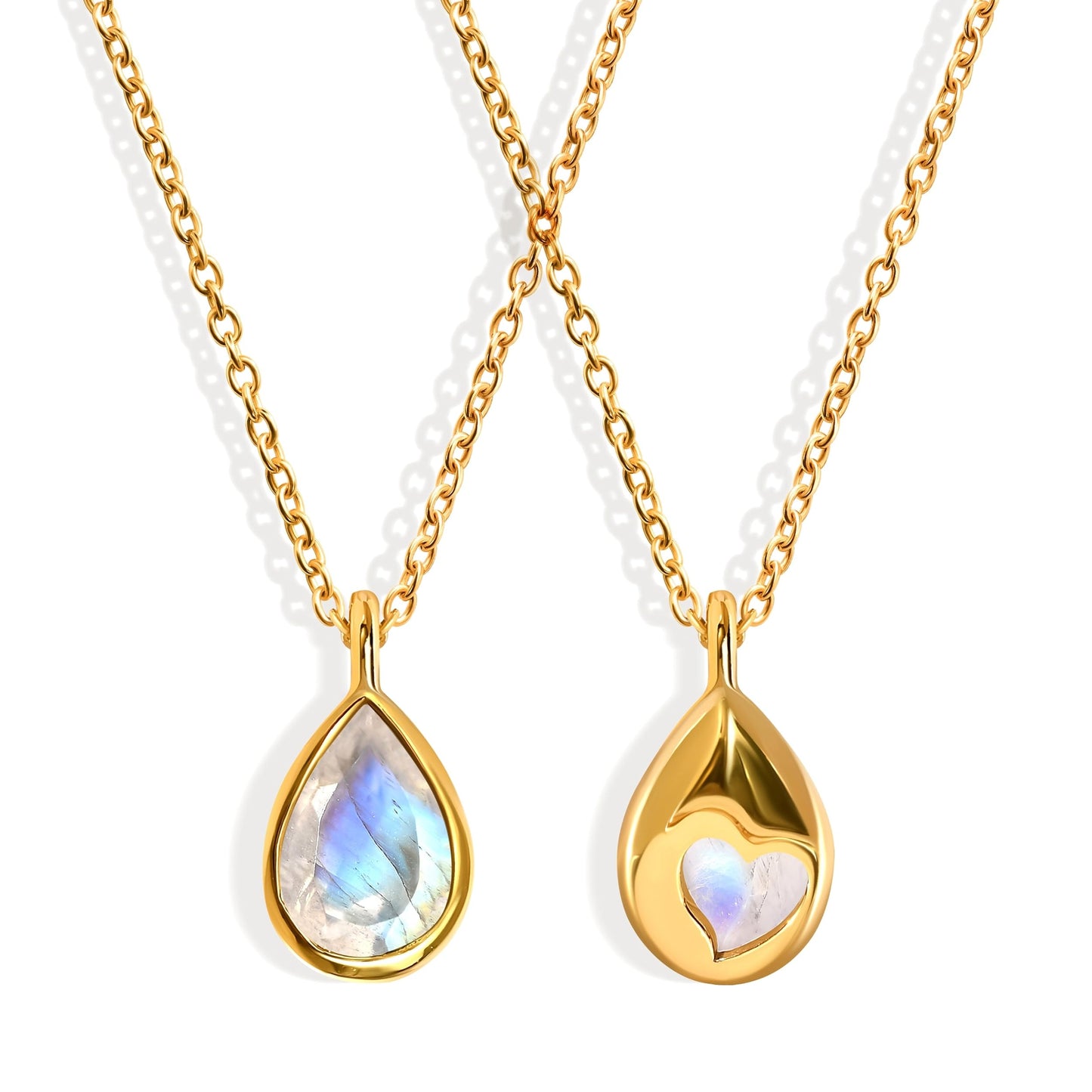 Moon Magic Moonstone Necklace - Hidden Heart / 925 Sterling Silver - 18k Rose Yellow Gold Rainbow Moonstone Necklaces for Women/Authentic Crystal Jewelry