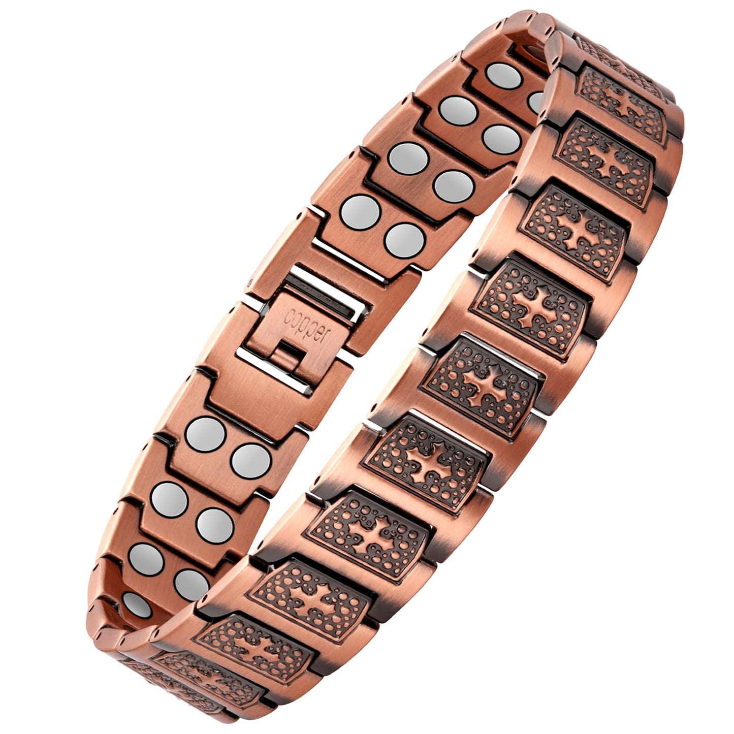 Jeracol Copper Cross Bracelet for Men, Magnetic Therapy Bracelet with Powerful 3800 Gauss Magnets - Adjustable Length with Sizing Tool & Gift Box