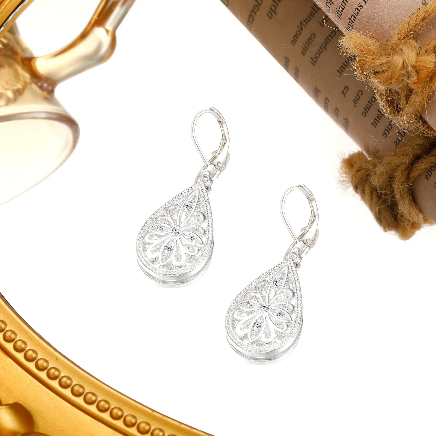 Sterling Silver Dangle Earrings for Women Filigree Teardrop Earrings Hypoallergenic925 Sterling Silver Drop Earring (Filigree-A-S)