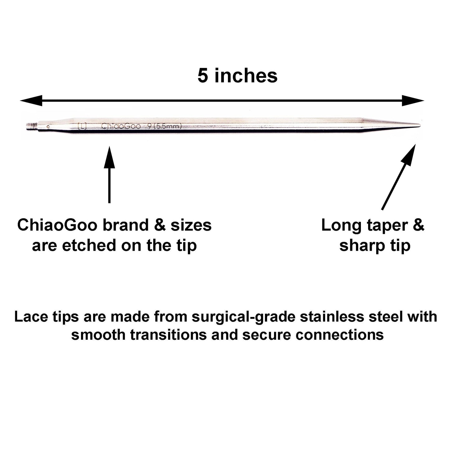 ChiaoGoo Twist Red Lace 5-Inch Large 7500-L Interchangeable Circular Knitting Needle Set, Sizes US 9, 10, 10.5, 11, 13, 15, Stainless Steel with 3 Cords with Project Bag