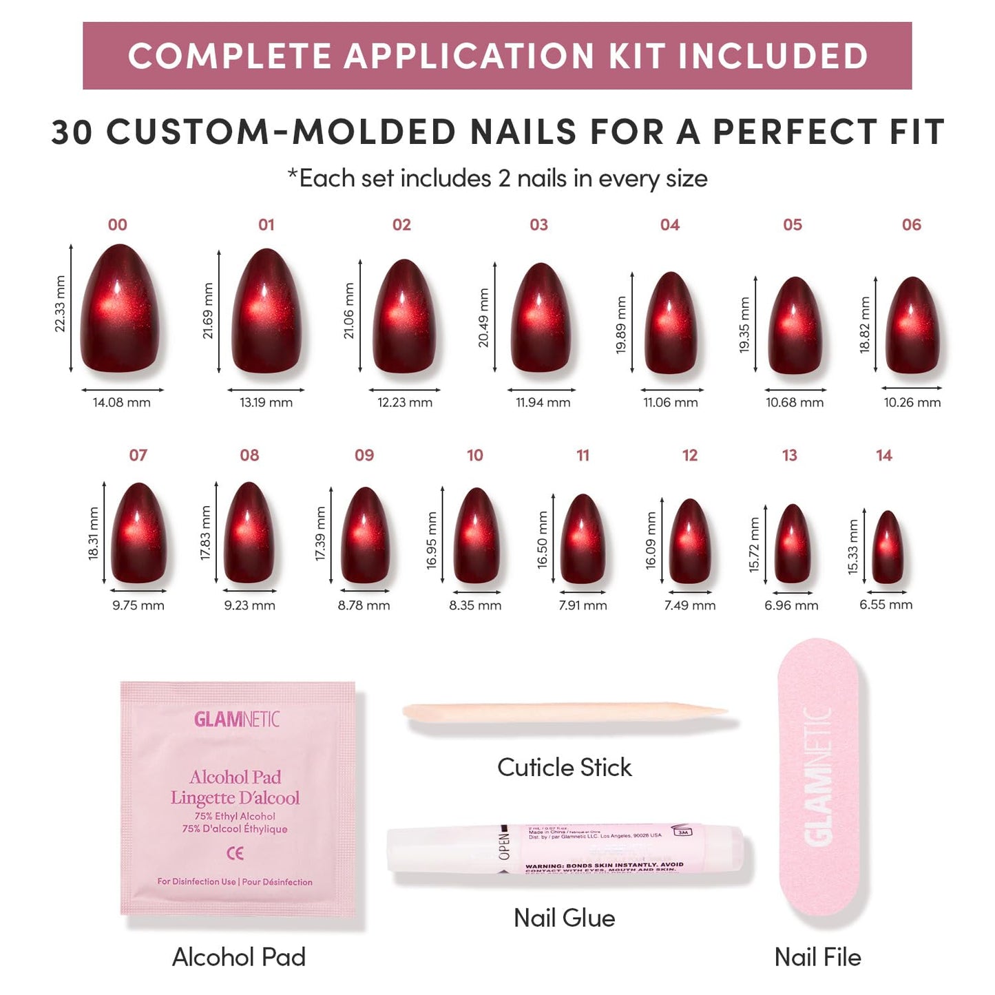 Glamnetic Press-On Nails Bundle - Frosted Cranberry, Goal Digger & Fall Mauve | Short Almond Fake Nails in Deep Red with Jelly Finish | Glossy, Semi-Transparent, Short Round Nails | Muted Blush Mauve