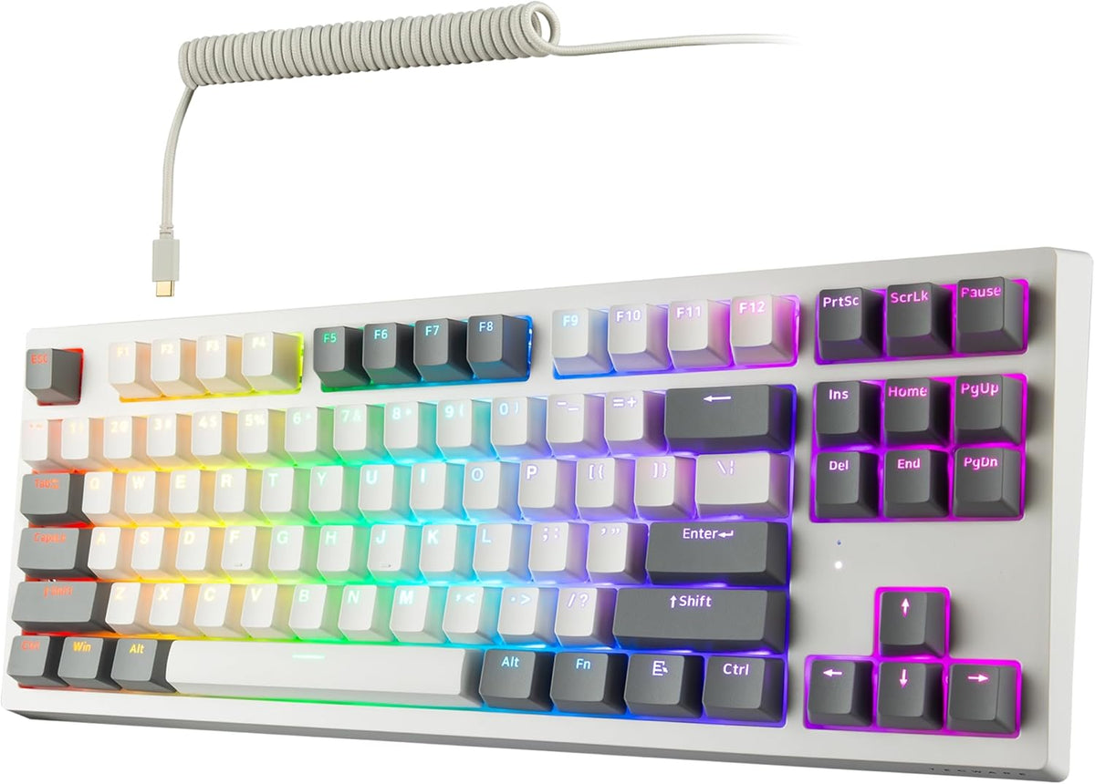 TECWARE Phantom+ Elite 87 Key RGB Mechanical Gaming Keyboard, LED Backlit, Universal Hot-Swap, Wired and Wireless, 3 Mode Connectivity, Thocky Sounding, White Elite Wraith Orange