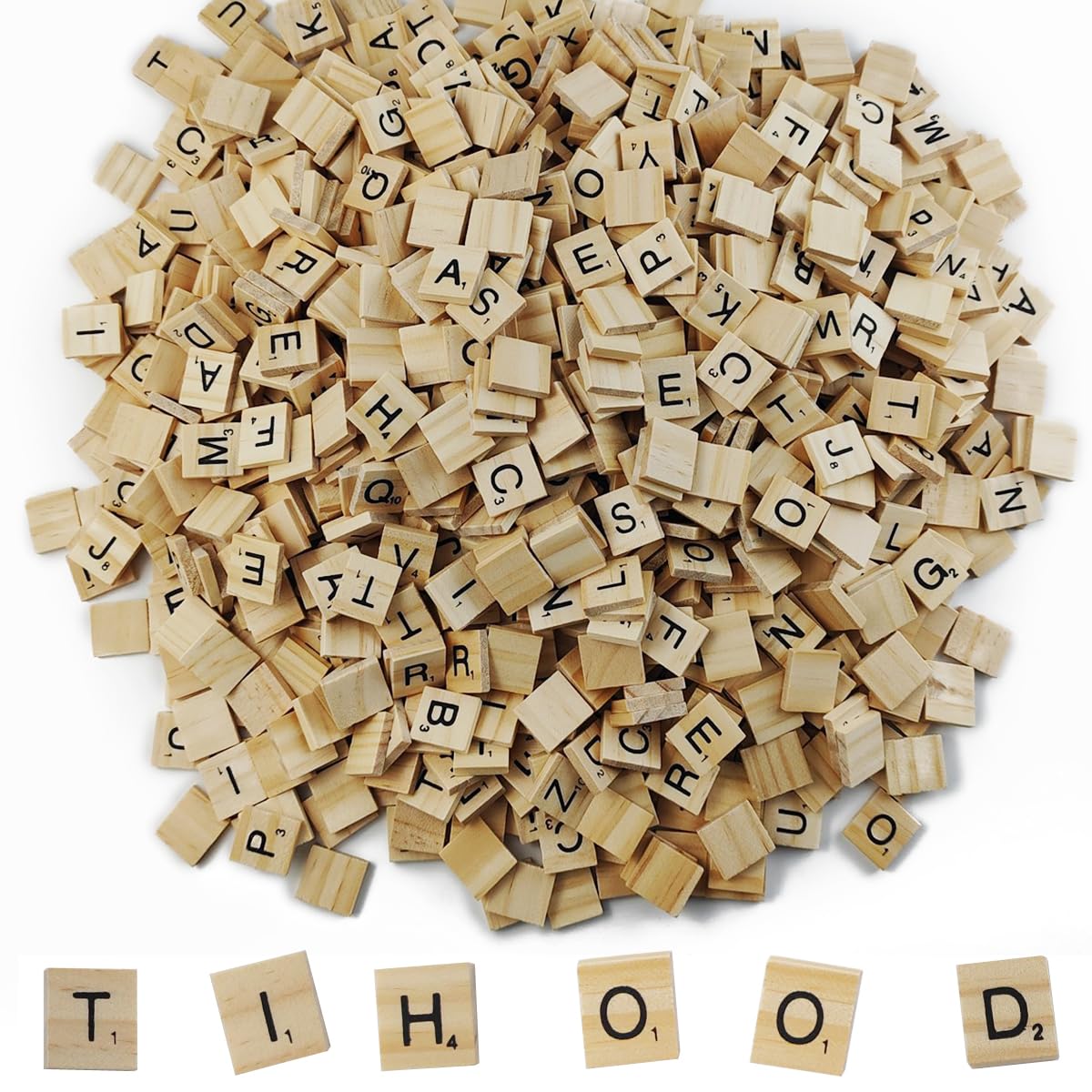 TIHOOD 1000PCS Wooden Letter Tiles for Crafts, Wood Tiles, DIY Gift Decoration, Making Alphabet Coasters and Crossword Game