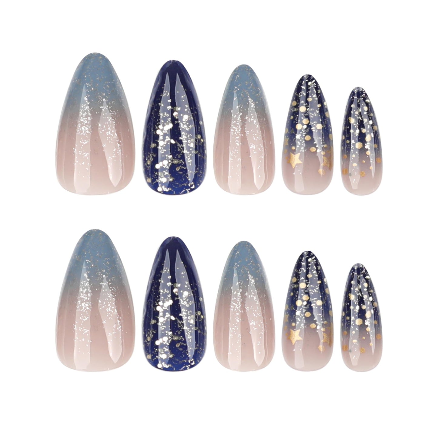 XZMeiLun Spring Fake Acrylic Press On Nails – Starry Sky Designer False Nails Medium Almond, Salon Quality, Glossy Reusable Stick-On Nails for Weddings, Outdoor Picnics & Parties | Gift for Women