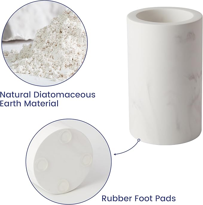 Diatomite Toothbrush Holders for Bathrooms, Electric Tooth Brush and Toothpaste Holder for Bathroom Countertop, Marble White Toothbrush Organizer Bathroom Accessories