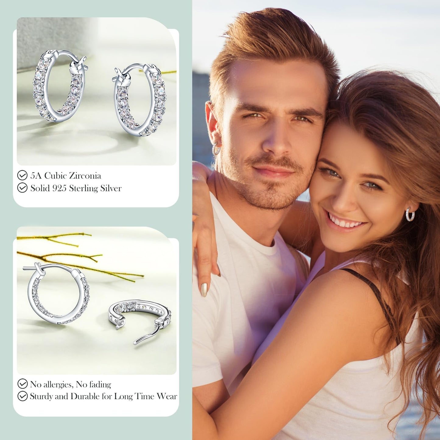 14mm Chunky CZ Hoop Earrings for Sensitive Ears Women 925 Sterling Silver Hoops Lab Created Diamond Earrings