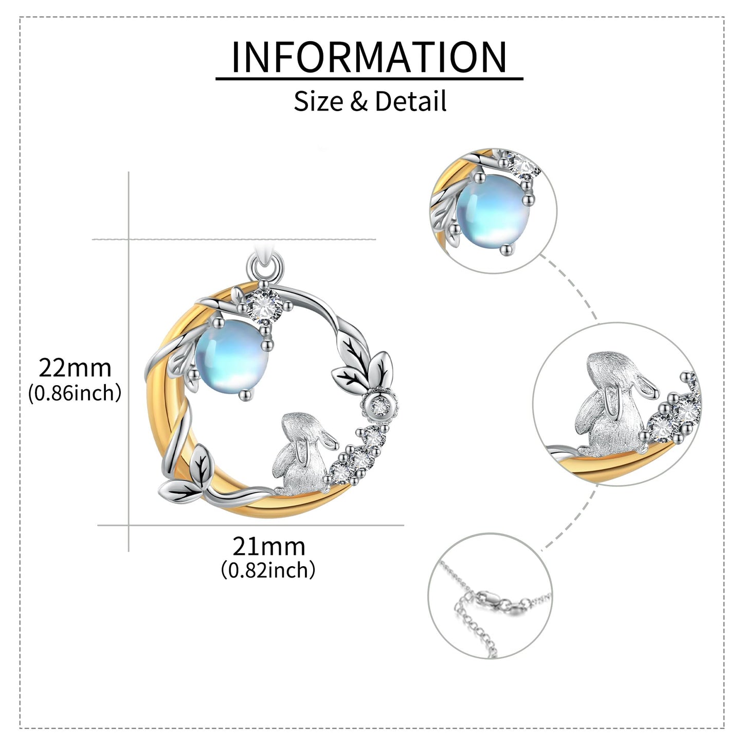 YAFEINI Bunny Moon Necklace Sterling Silver Rabbit Pendant Animal Mother's Day Jewelry for Women Mom
