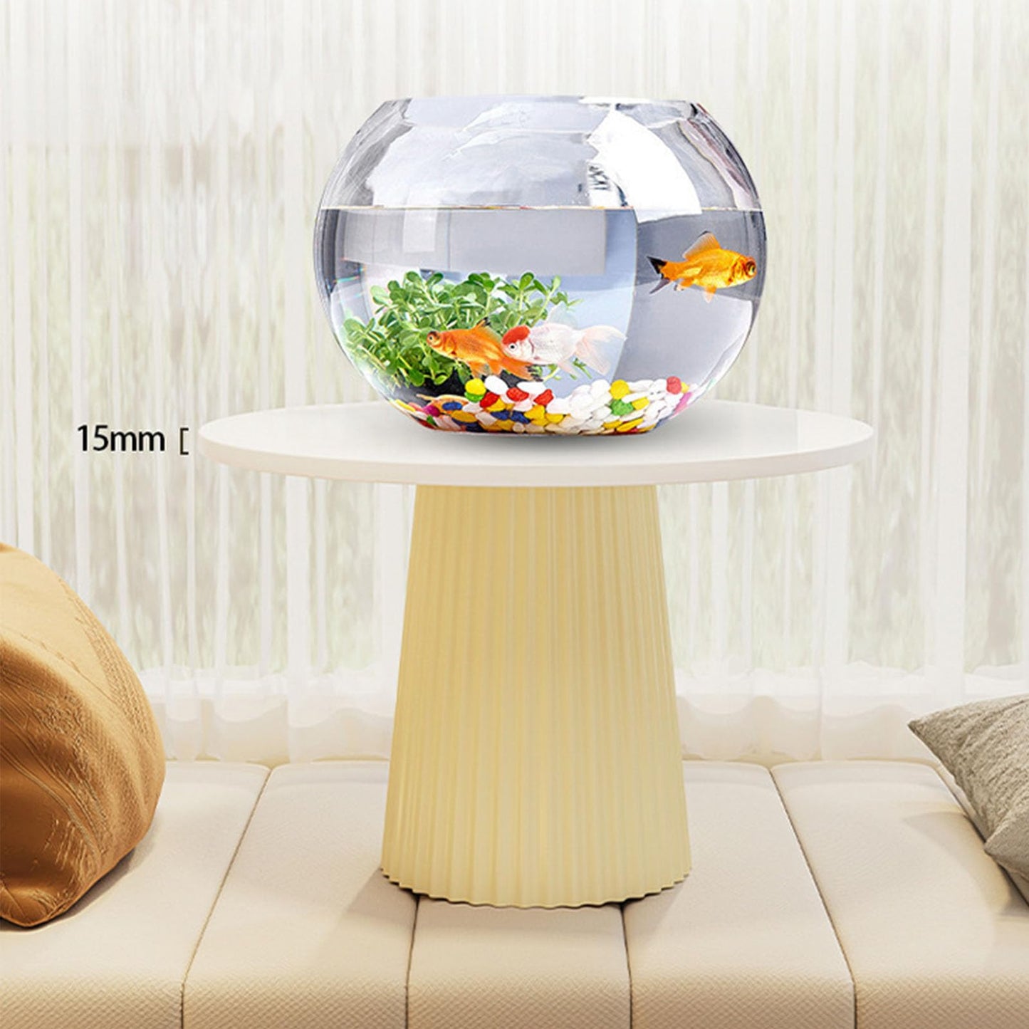 JRUNLE Wood Plant Stand Side Table,Round Drink Table with PP Base for Small Space Living Room Bedroom(17.72 * 12.6in, B)