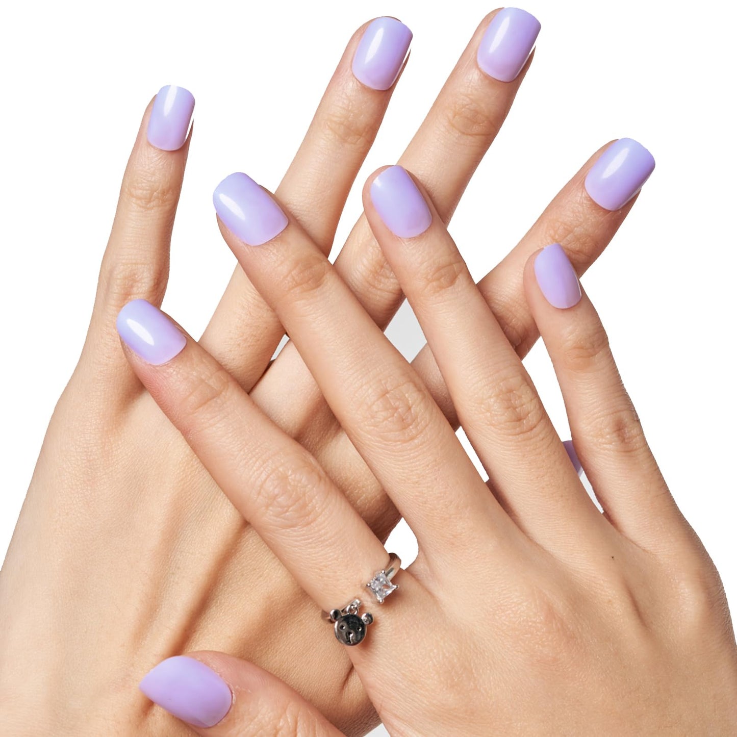 GLAMERMAID Short Press on Nails Sets Squoval,Black and Light Purple Glossy Glue on Nails,48 Pcs 2 Sets Reusable UV Finish Fake Nails Acrylic False Nails Manicure Kits for Women Gift